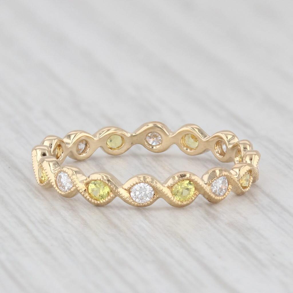 0.60ctw Diamond Yellow Sapphire Eternity Band 18k Gold Size 5.75 Wedding Ring For Sale 1