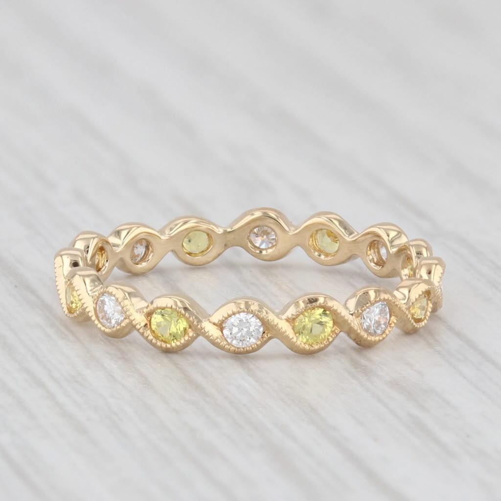 Anello di eternità con diamante giallo e zaffiro da 0,60 carati in oro 18k, misura 5,75 in vendita 1