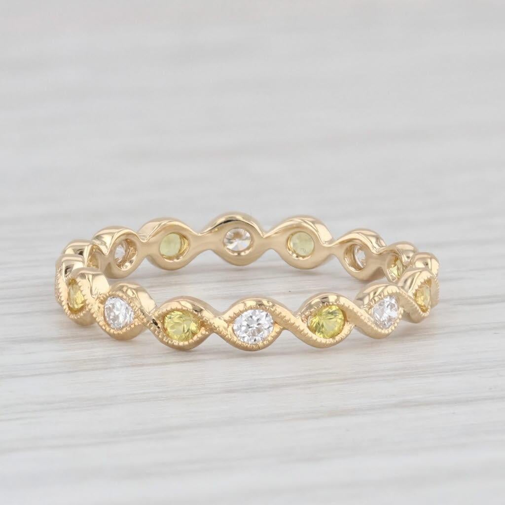 0.60ctw Diamond Yellow Sapphire Eternity Band 18k Gold Size 5.75 Wedding Ring For Sale 2