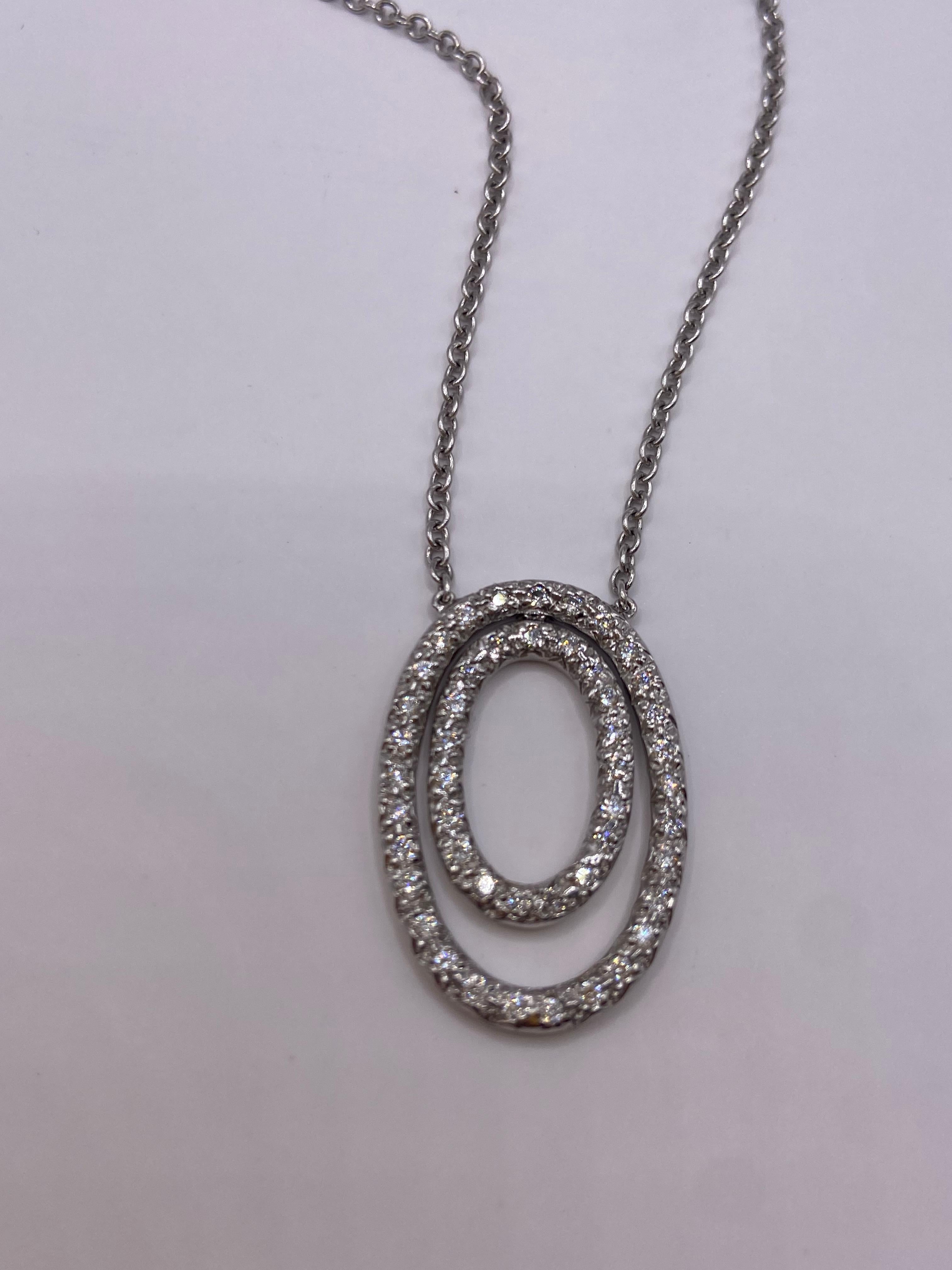 0.60ctw Double Oval Round Diamond Pave Pendant in 18KT White Gold In New Condition For Sale In New York, NY