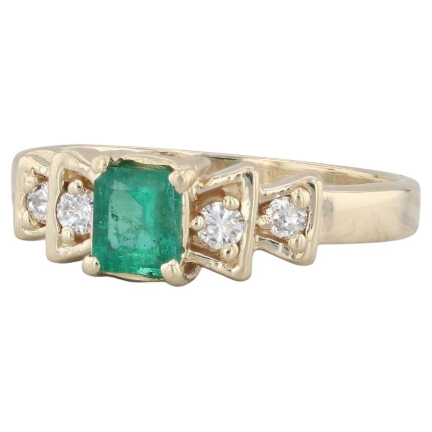 0.60ctw Emerald Diamond Ring 14k Yellow Gold Size 7.5 Engagement For Sale