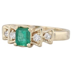 0,60 Karat Smaragd-Diamant-Ring 14k Gelbgold Größe 7,5 Verlobungsring