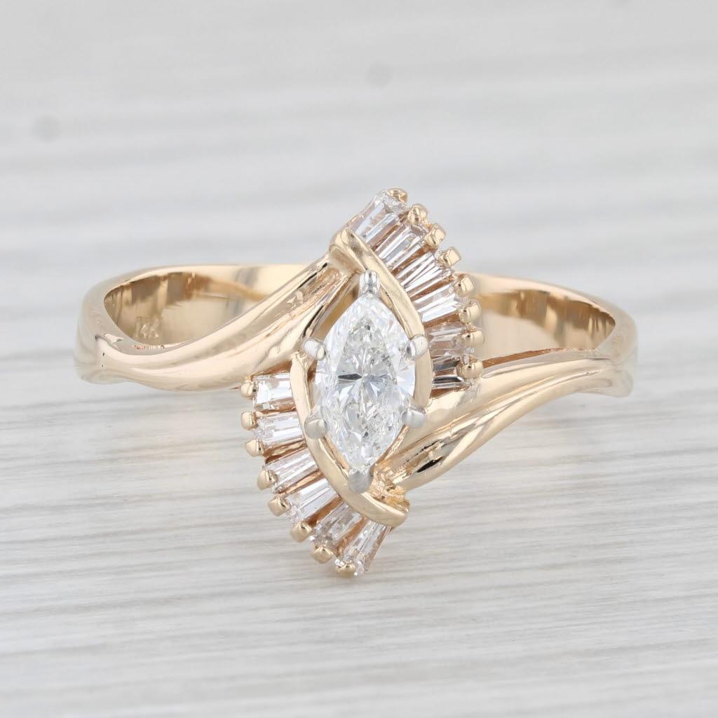 Marquise Cut 0.60ctw Marquise Diamond Engagement Ring 14k Yellow Gold Size 9.5 Bypass