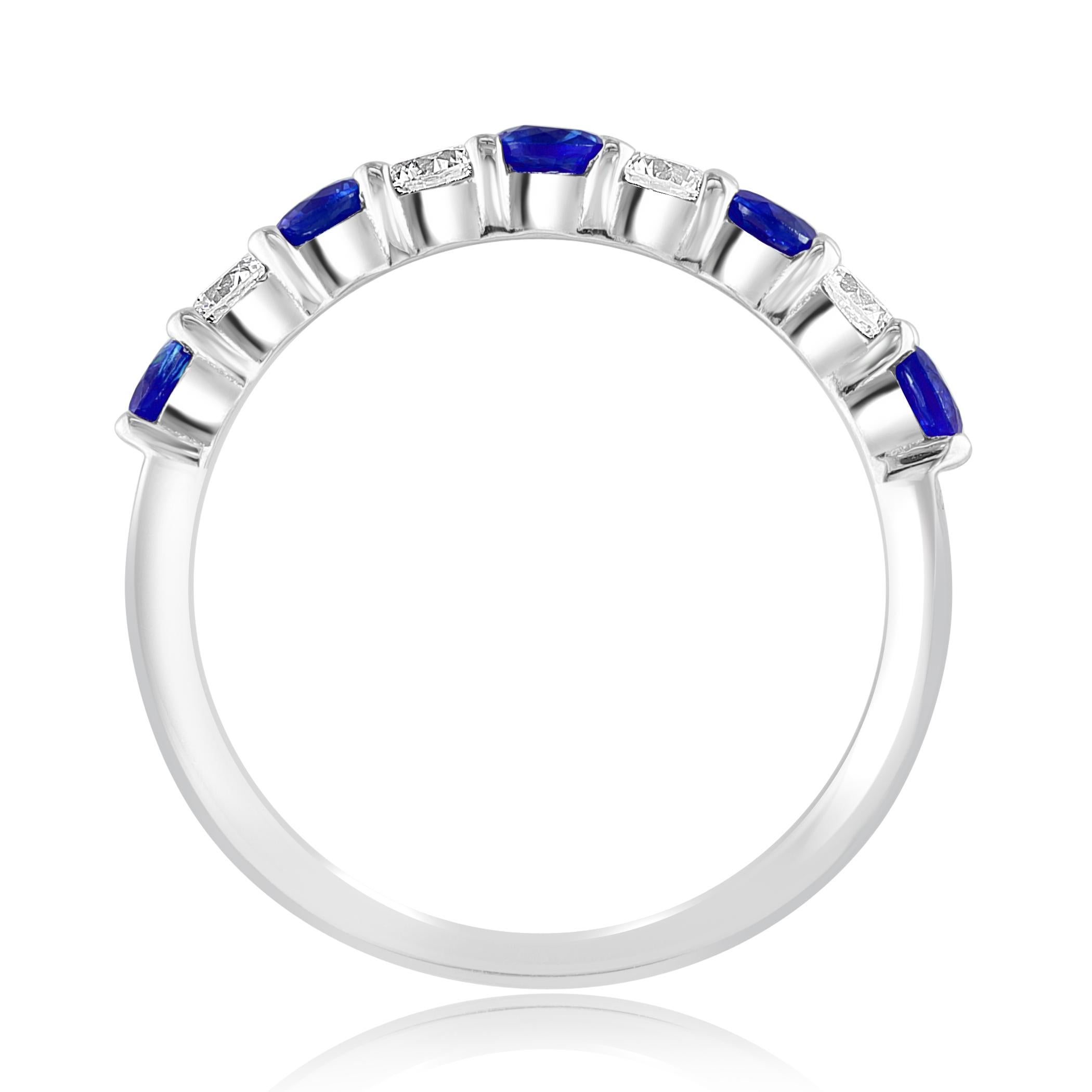 Round Cut 0.60ctw Natural Round Diamonds & 0.55ctw Natural Round Blue Sapphires Band  For Sale