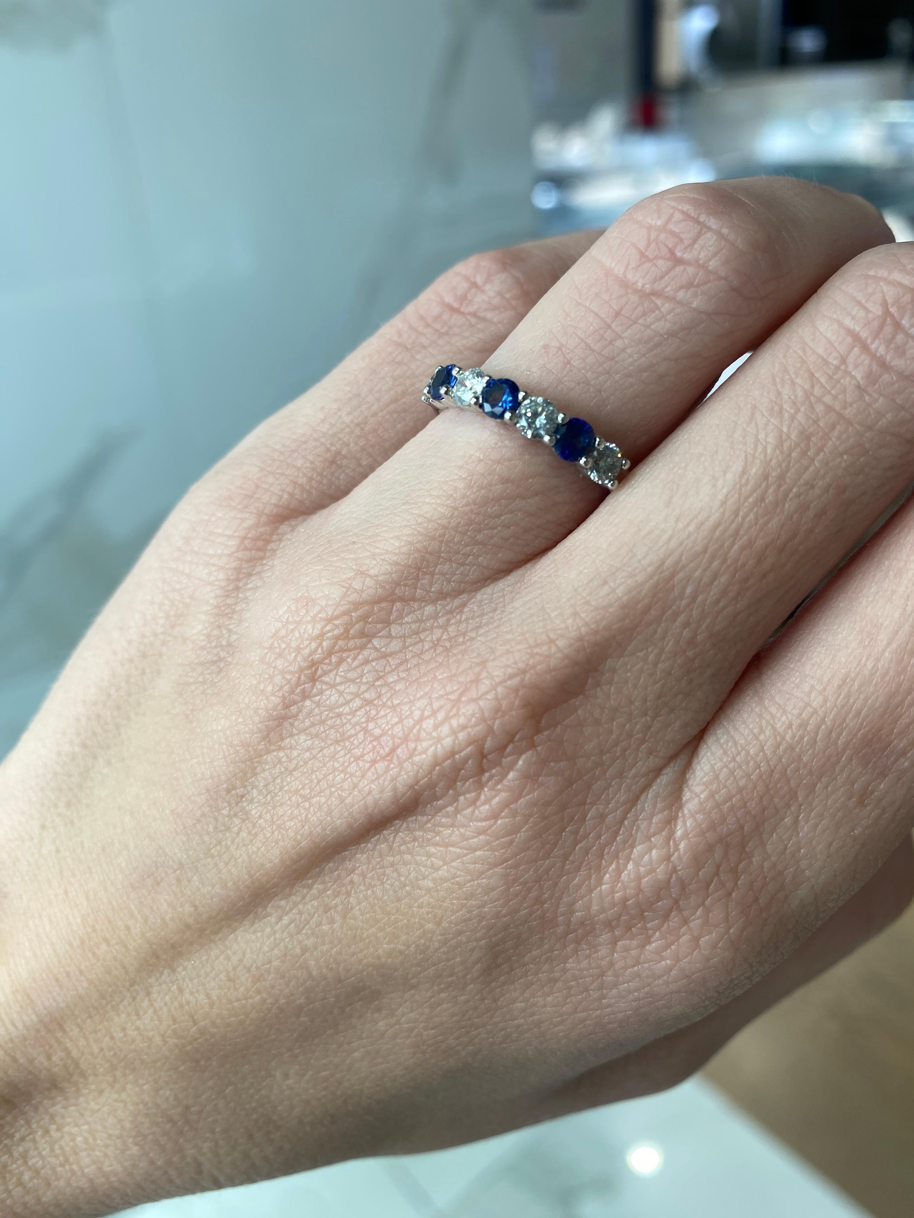 0.60ctw Natural Round Diamonds & 0.55ctw Natural Round Blue Sapphires Band  For Sale 2