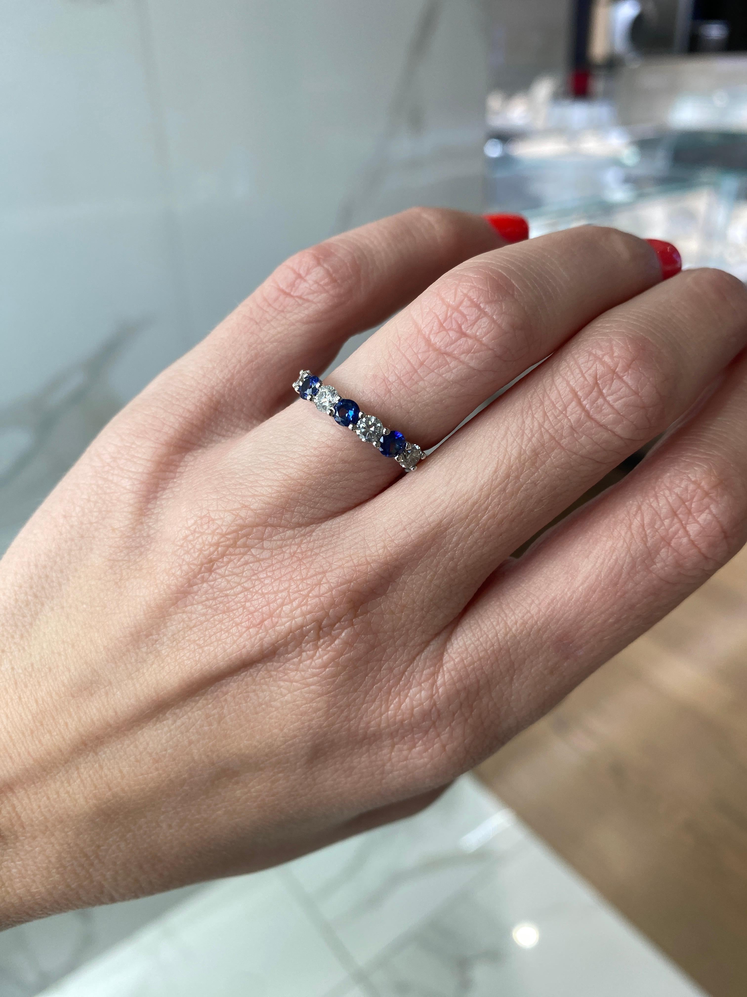 0.60ctw Natural Round Diamonds & 0.55ctw Natural Round Blue Sapphires Band  For Sale 4