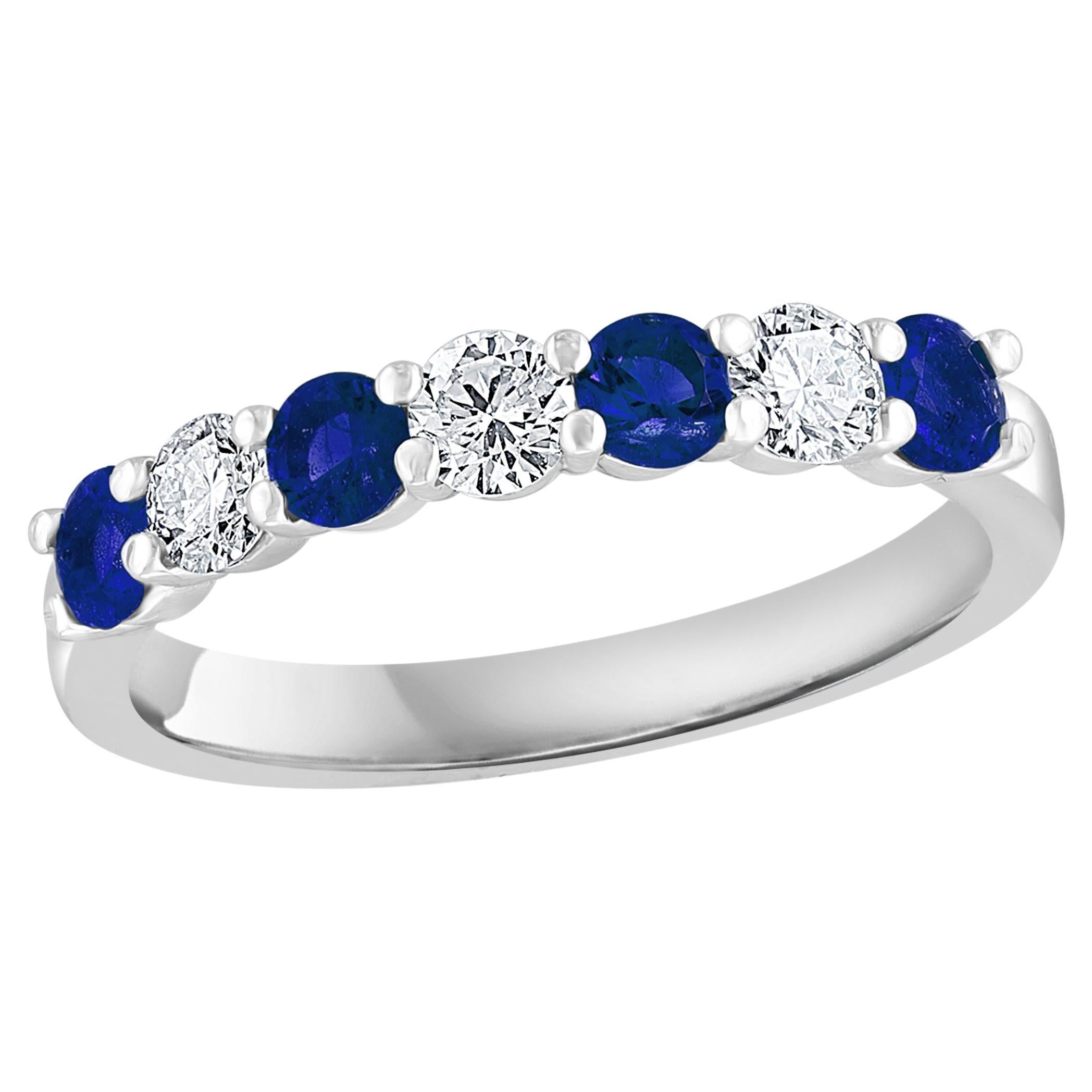 0.60ctw Natural Round Diamonds & 0.55ctw Natural Round Blue Sapphires Band  For Sale