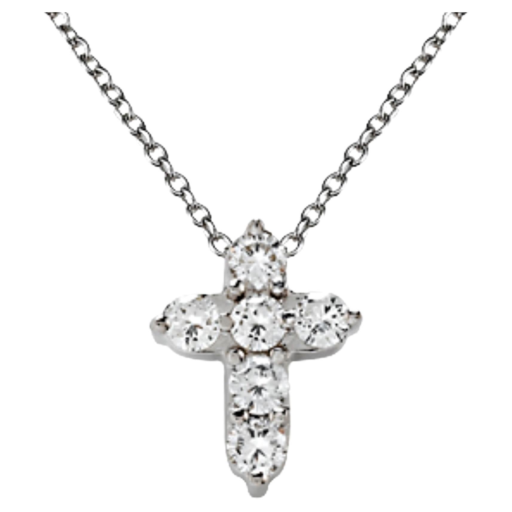 0.60ctw Round Diamond Cross Pendant in 18KT White Gold For Sale