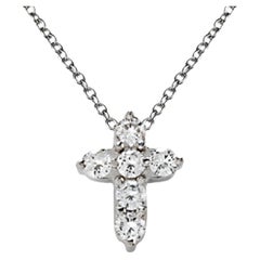 Pendentif croix en or blanc 18 carats avec diamants ronds de 0,60 carat