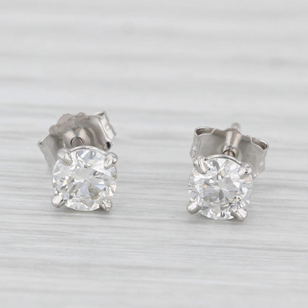 Clous d'oreilles solitaires en or blanc 14 carats avec diamants ronds de 0,60 carat 2