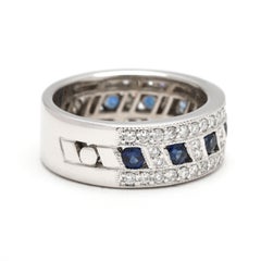 0.60ctw Sapphire & Diamond Band Ring, 18k White Gold, Ring Size 6.5