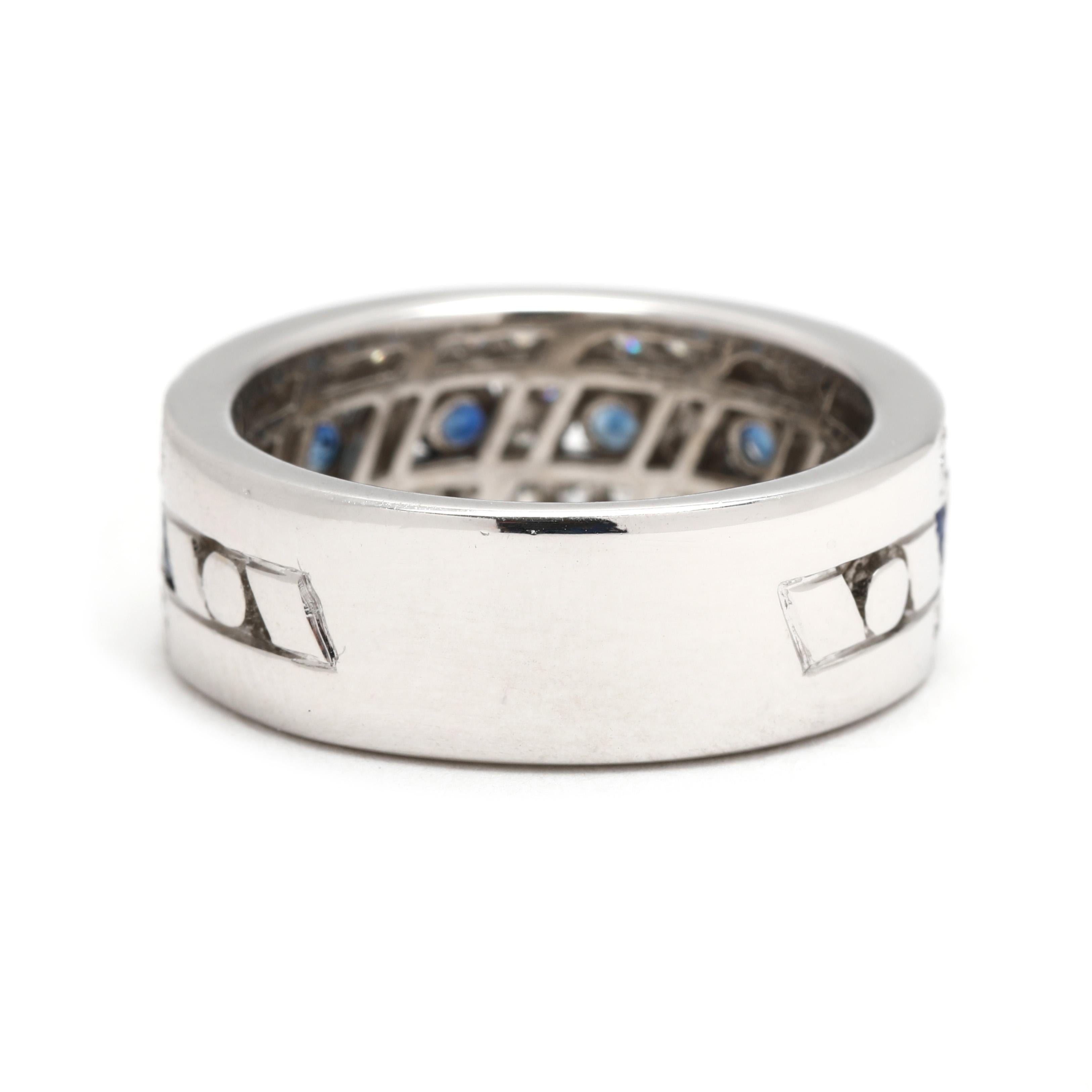 0,60ctw Saphir & Diamant Band Ring, 18k Weißgold, Ringgröße 6,5 (Rundschliff) im Angebot