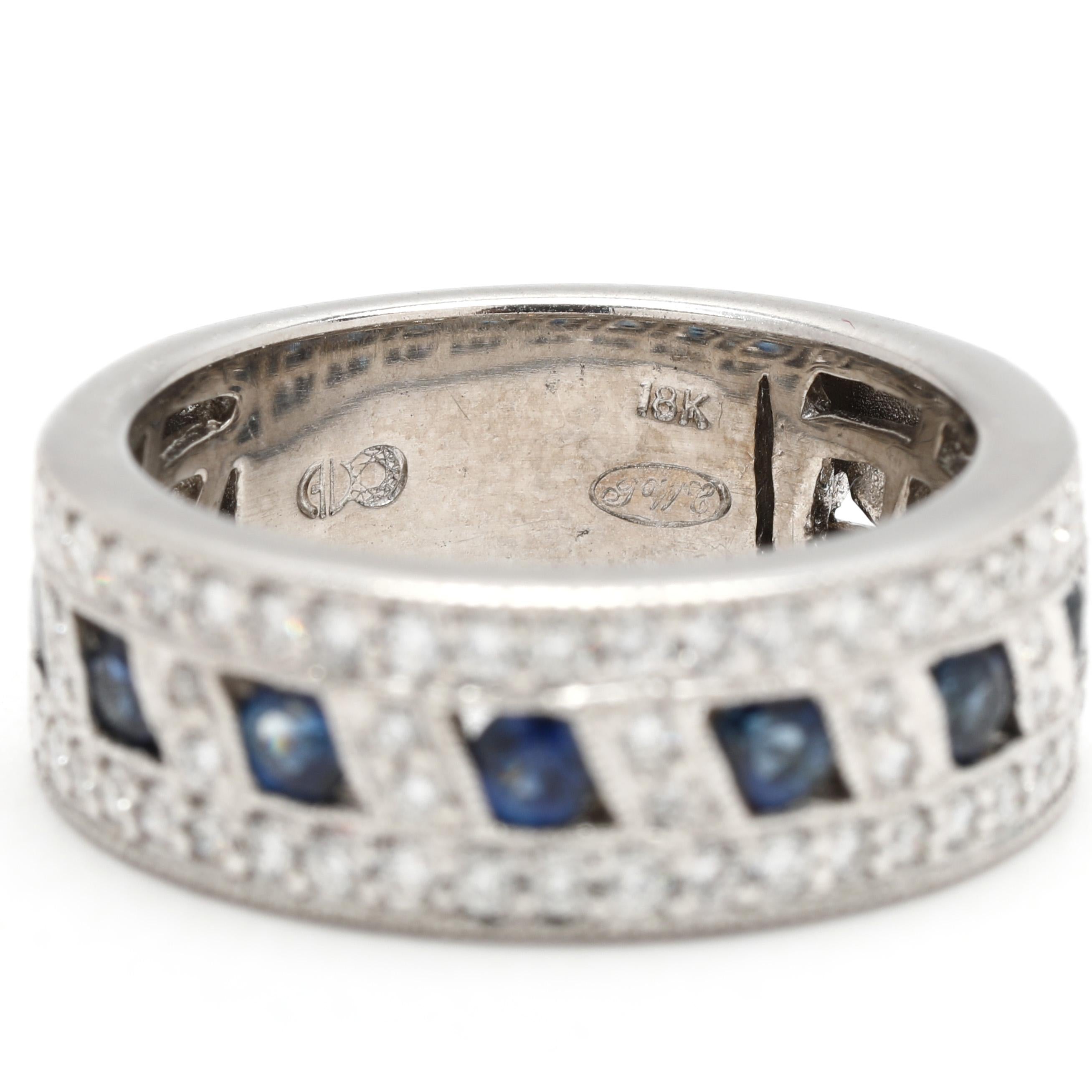 0,60ctw Saphir & Diamant Band Ring, 18k Weißgold, Ringgröße 6,5 für Damen oder Herren im Angebot