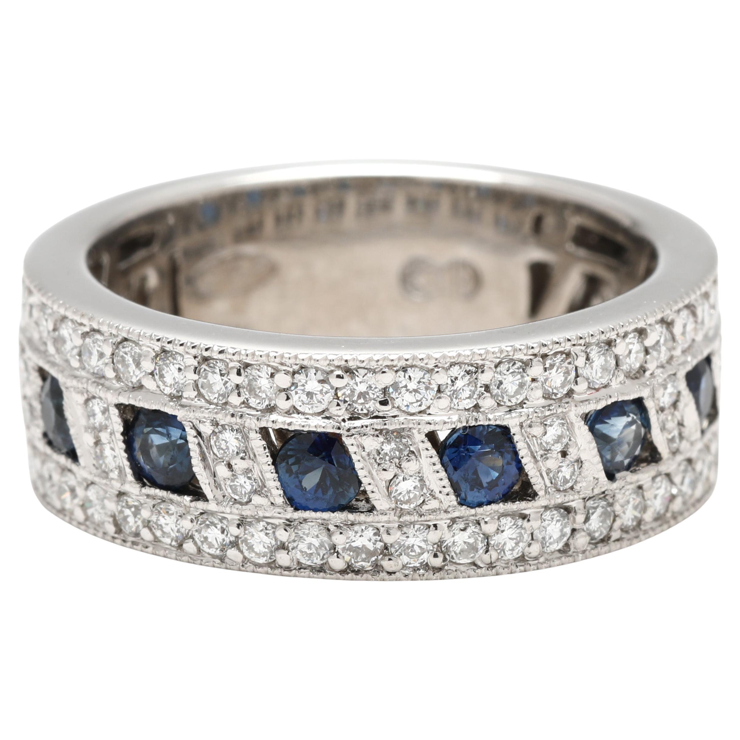 0.60ctw Sapphire & Diamond Band Ring, 18k White Gold, Ring Size 6.5