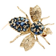 0.60ctw Small Sapphire Bee Brooch, 14k Yellow Gold, Small Bee