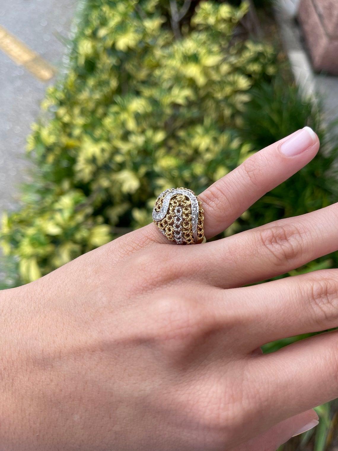 0.60pts 18K Gold & Diamond Basket Weave Cocktail Ring For Sale 1