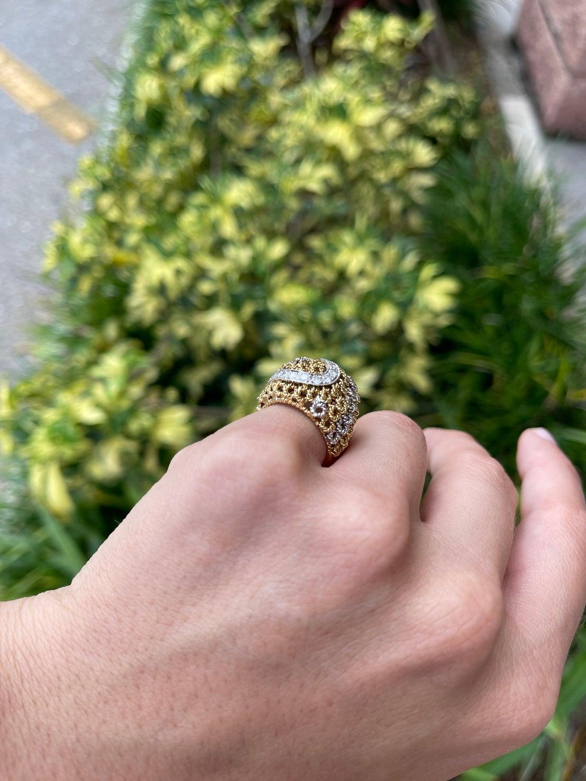 0.60pts 18K Gold & Diamond Basket Weave Cocktail Ring For Sale 2