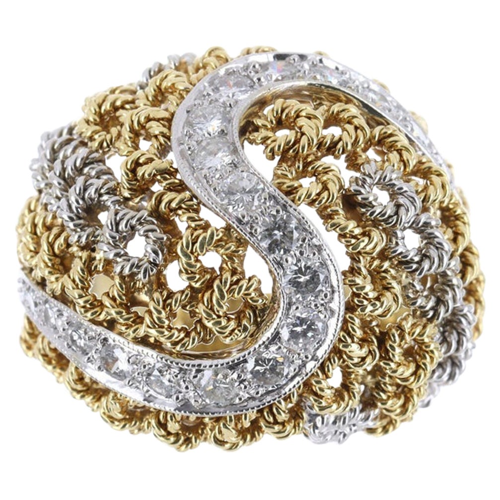 Anello da cocktail con trama a cesto in oro 18 carati e diamanti da 0,60pts