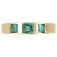 0.60tcw 14K Princess Cut Emerald Bezel Set Three Stone Band Gold Unisex Ring