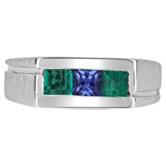 0.60tcw Men's Natural Colombian Emerald & Tanzanite Gold Band Ring