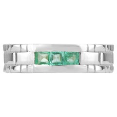 0.60tcw Mens Natural Emerald Princess Curt Channel Set Band Ring Sterling Silver