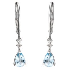 0.61 Carat Aquamarine Pear Cut Diamond Accents 14K White Gold Earring