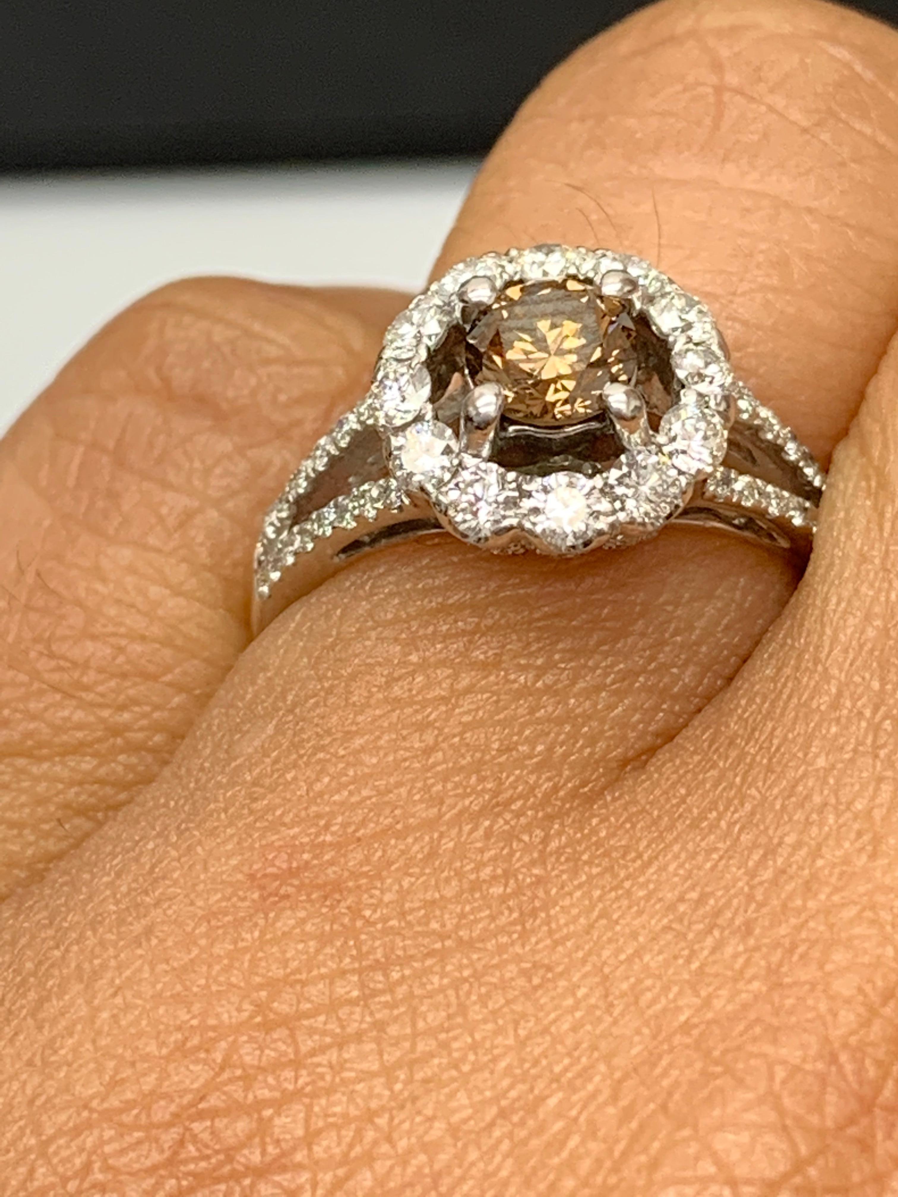 0.61 Carat Brilliant Cut Fancy Brown Diamond 18K White Gold Ring For Sale 4