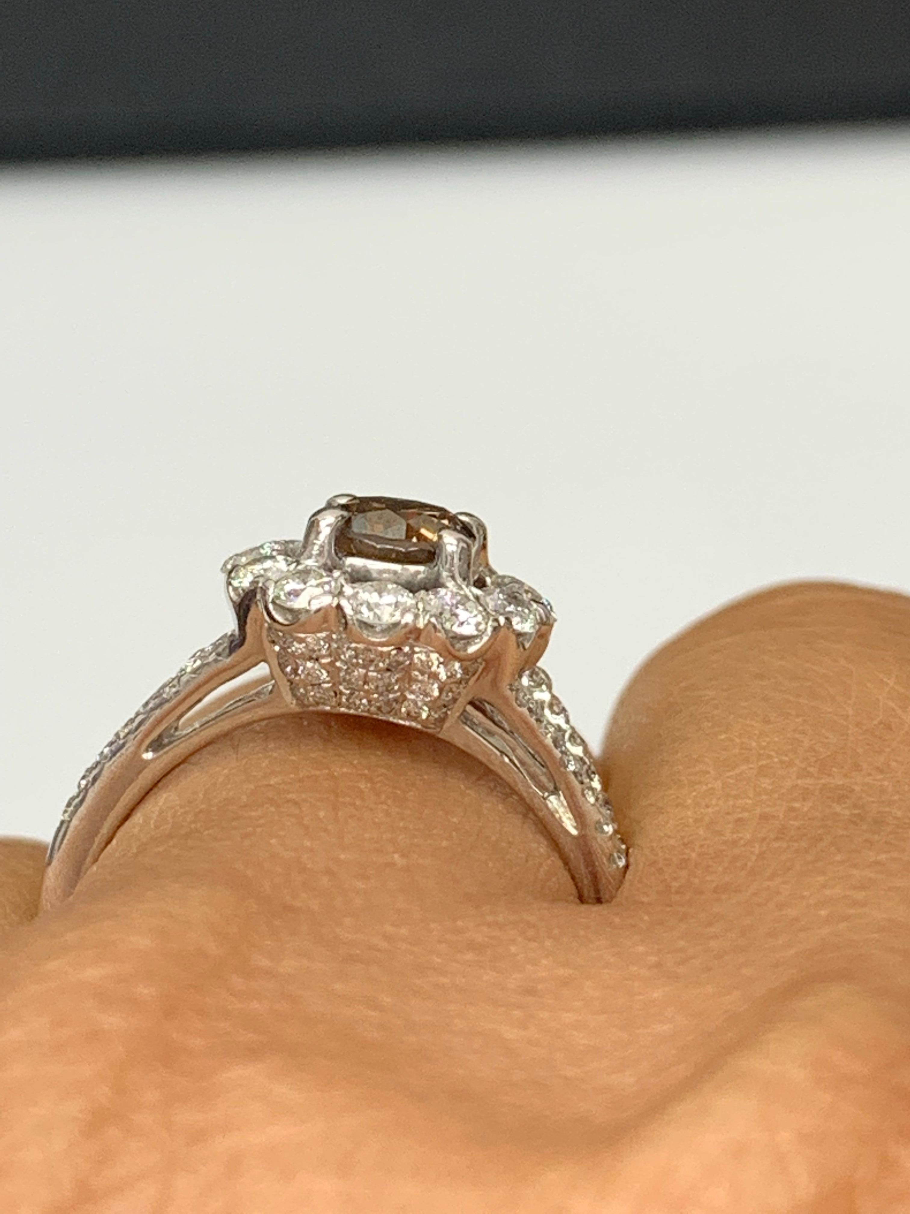 0.61 Carat Brilliant Cut Fancy Brown Diamond 18K White Gold Ring For Sale 5