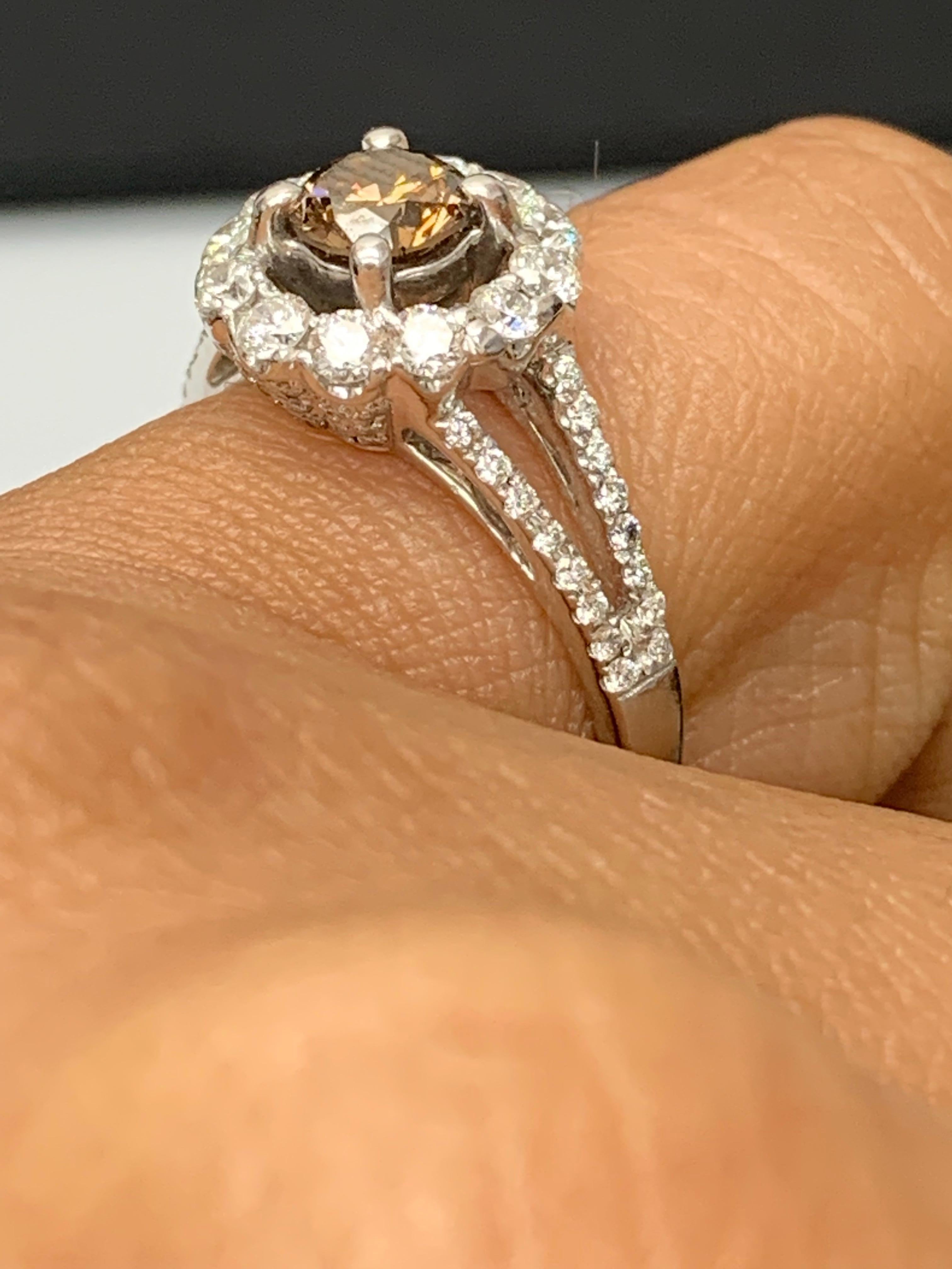 0.61 Carat Brilliant Cut Fancy Brown Diamond 18K White Gold Ring For Sale 6