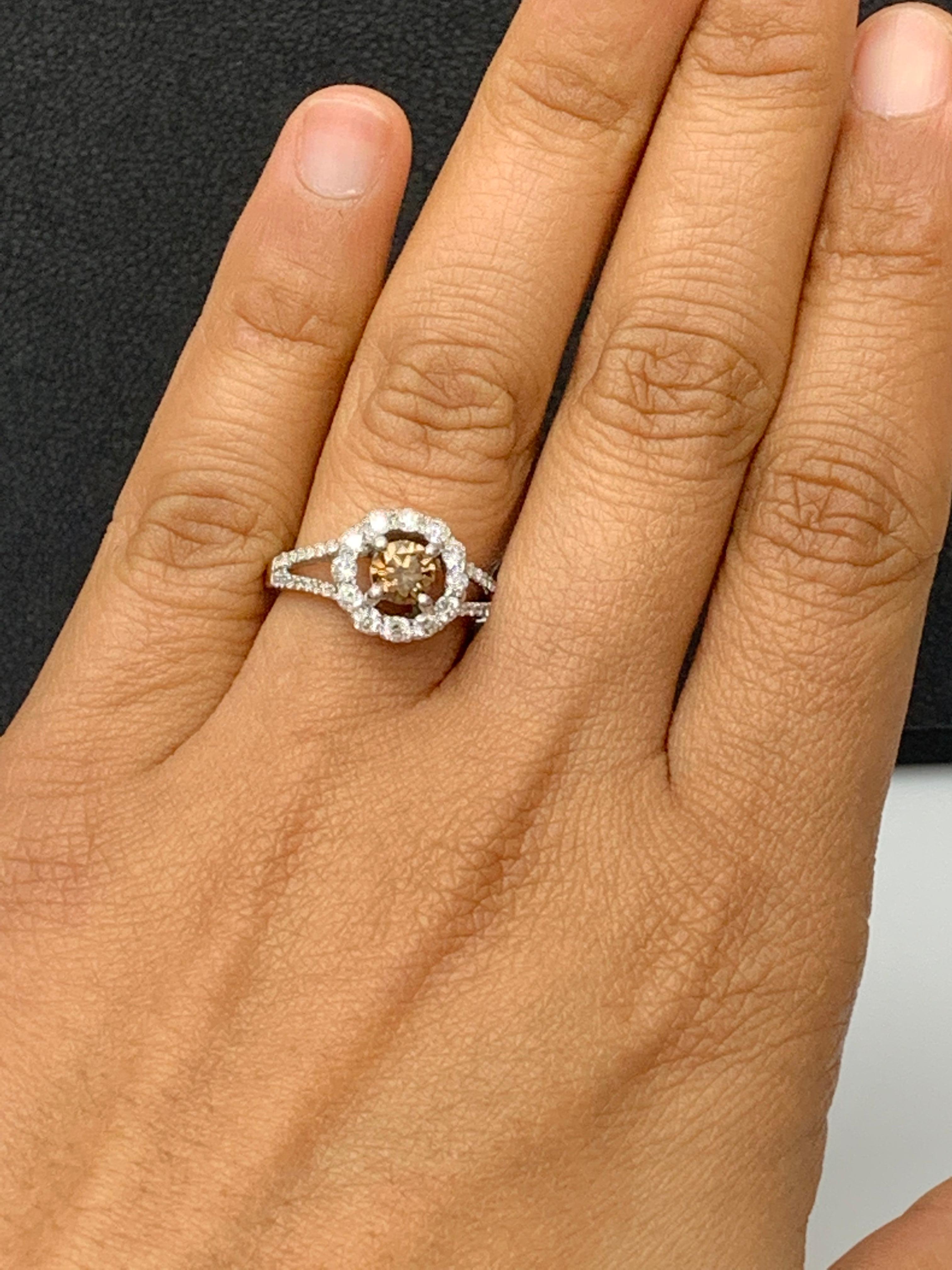 0.61 Carat Brilliant Cut Fancy Brown Diamond 18K White Gold Ring For Sale 7
