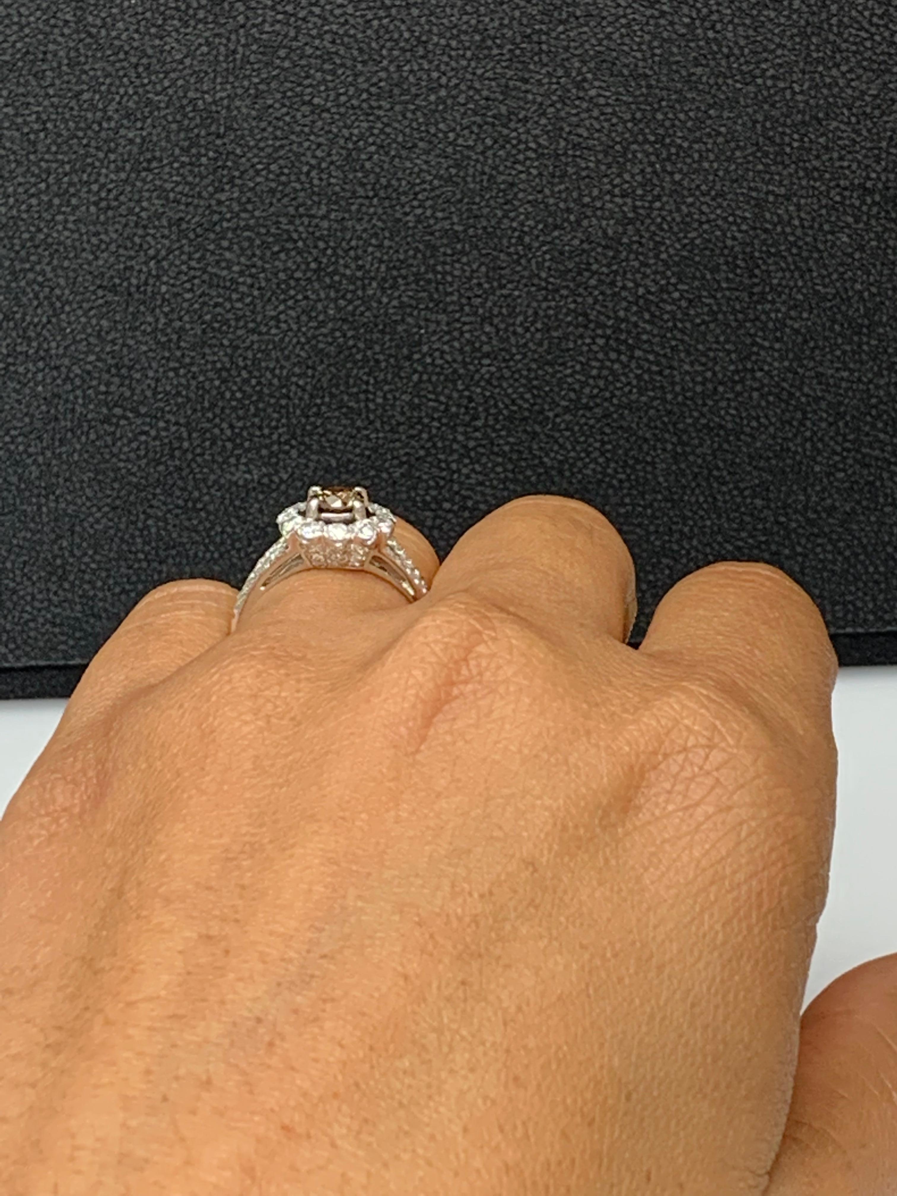 0.61 Carat Brilliant Cut Fancy Brown Diamond 18K White Gold Ring For Sale 8