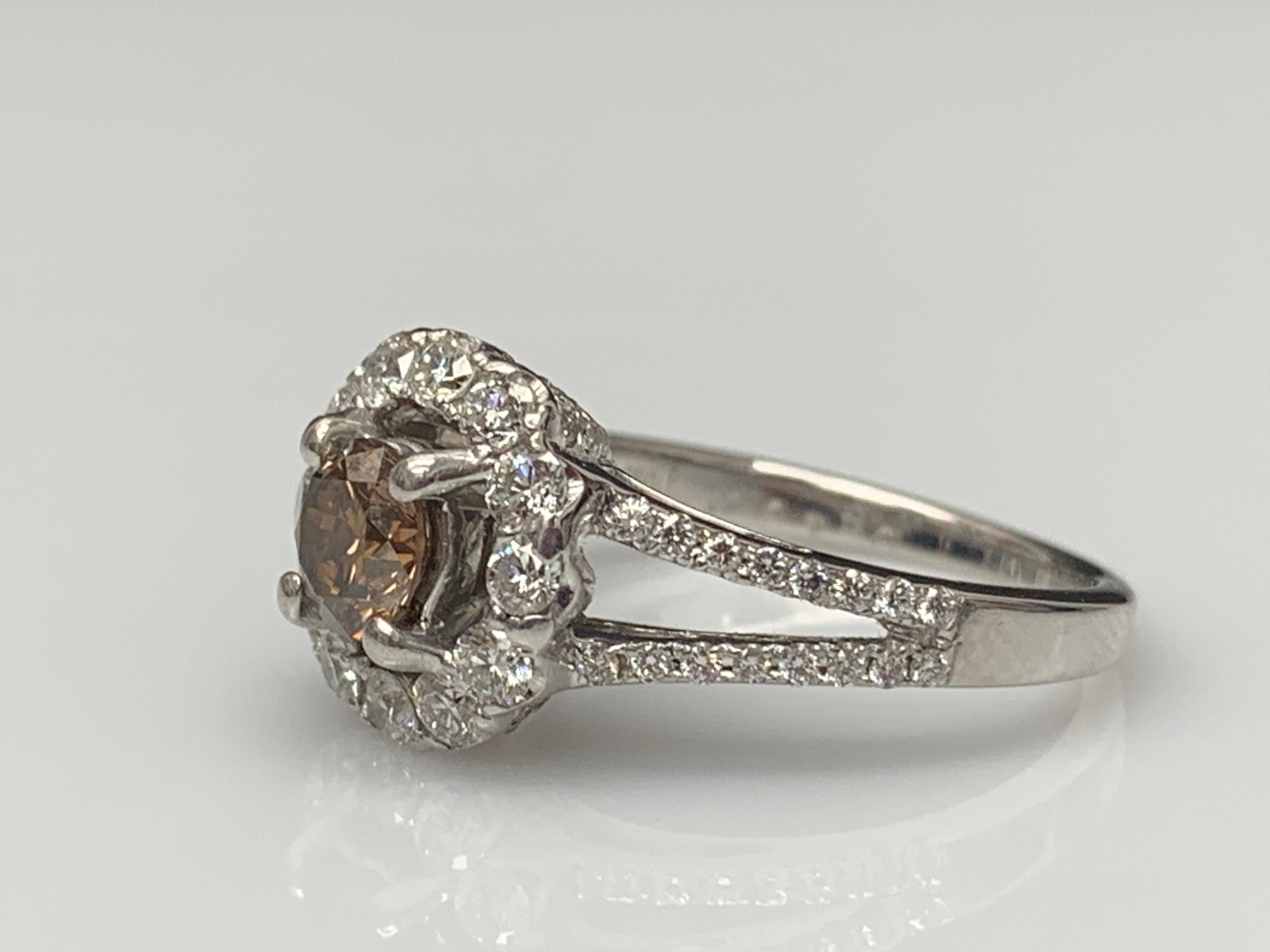 Modern 0.61 Carat Brilliant Cut Fancy Brown Diamond 18K White Gold Ring For Sale