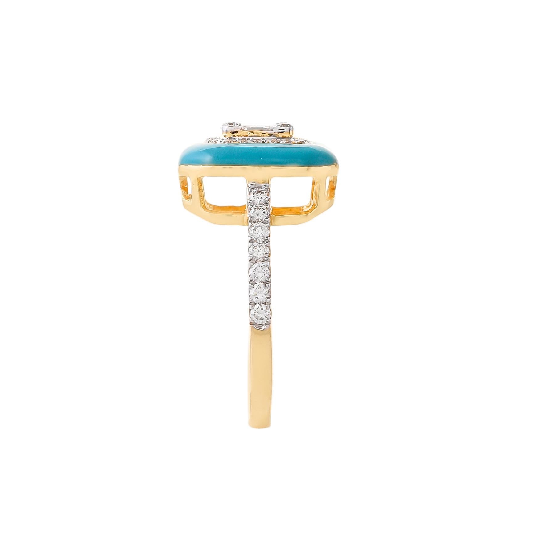 Modern 0.61 Carat Diamond Baguette Enamel Ring For Sale