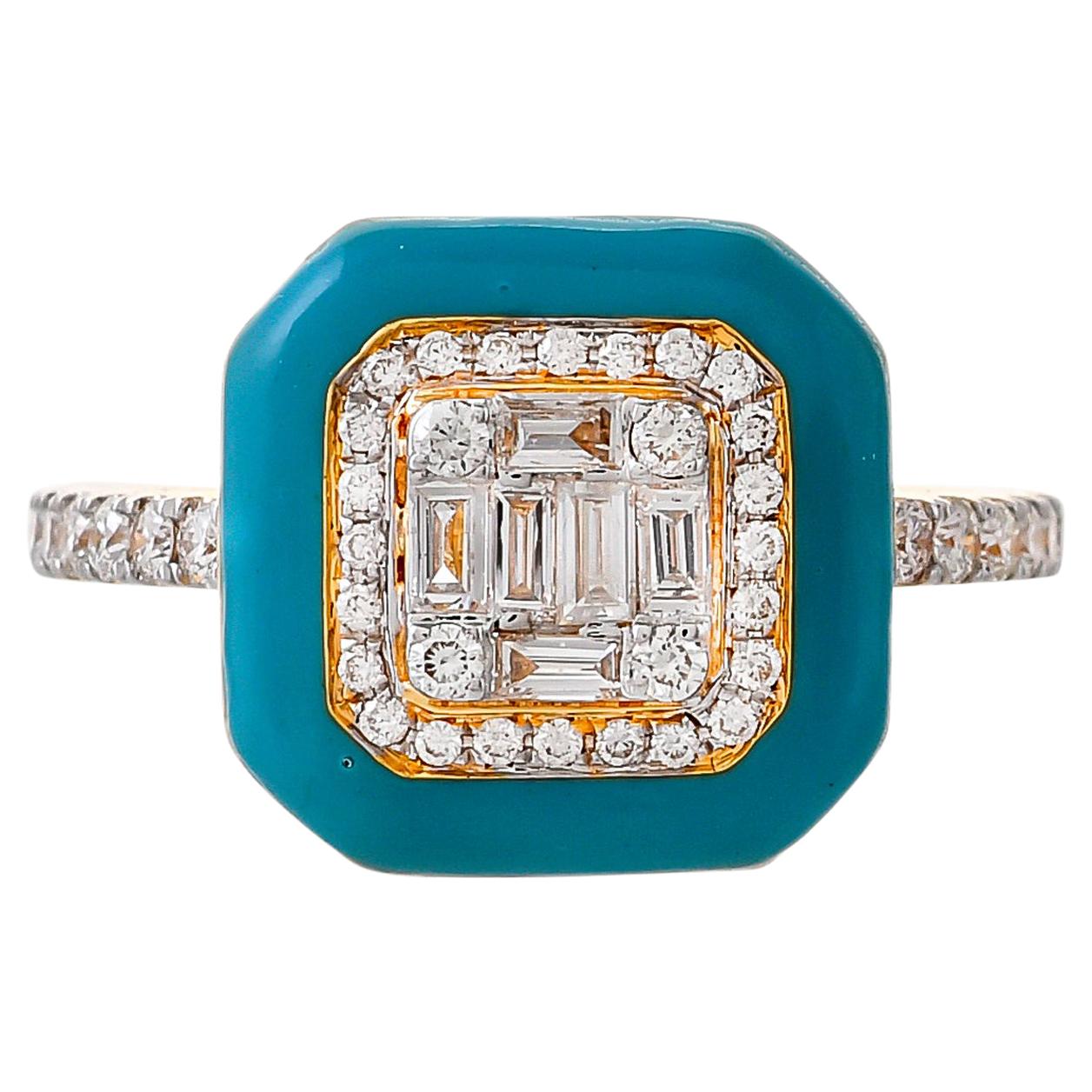 0.61 Carat Diamond Baguette Enamel Ring For Sale