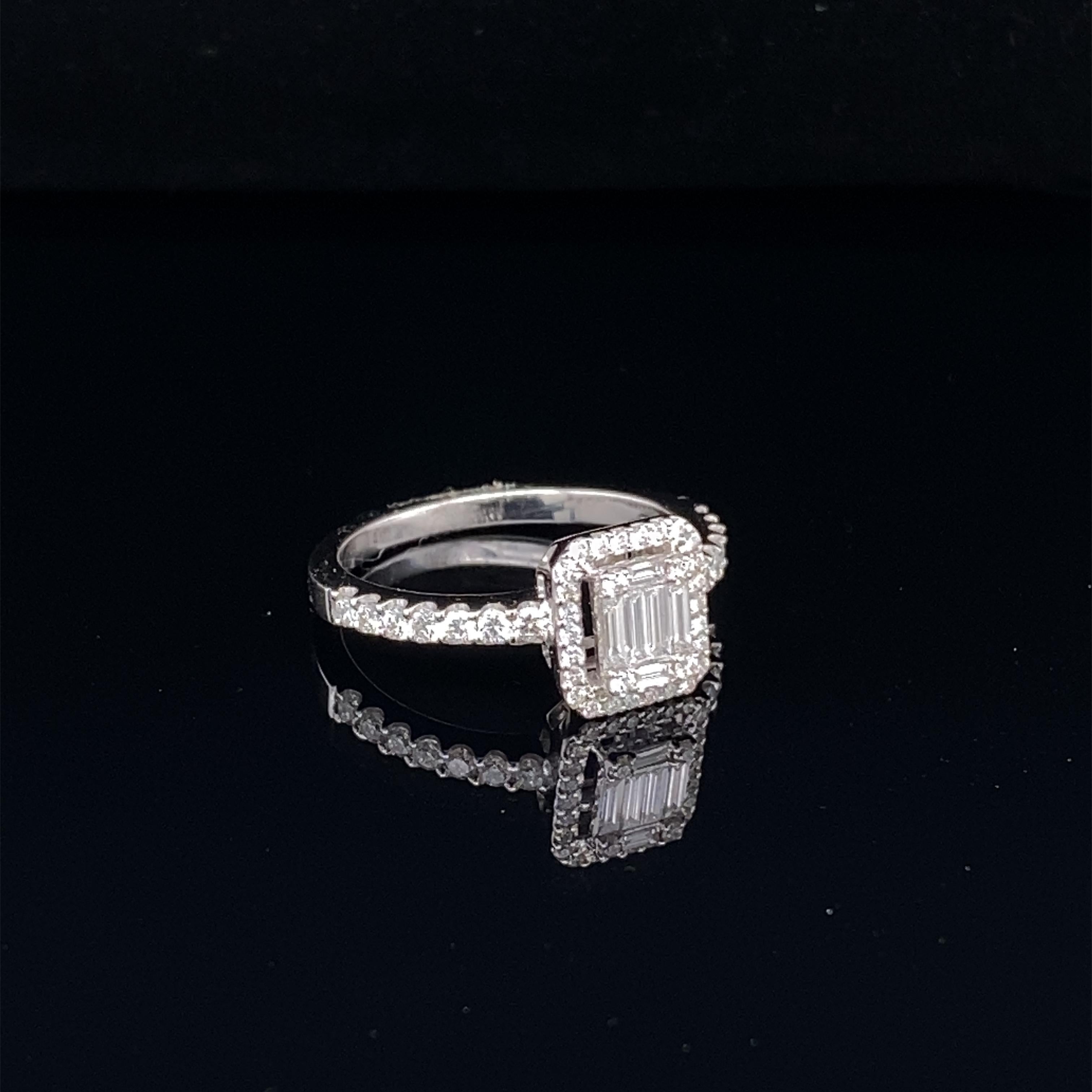 Baguette Cut 0.61 Carat Diamond Emerald Cut Cluster Ring