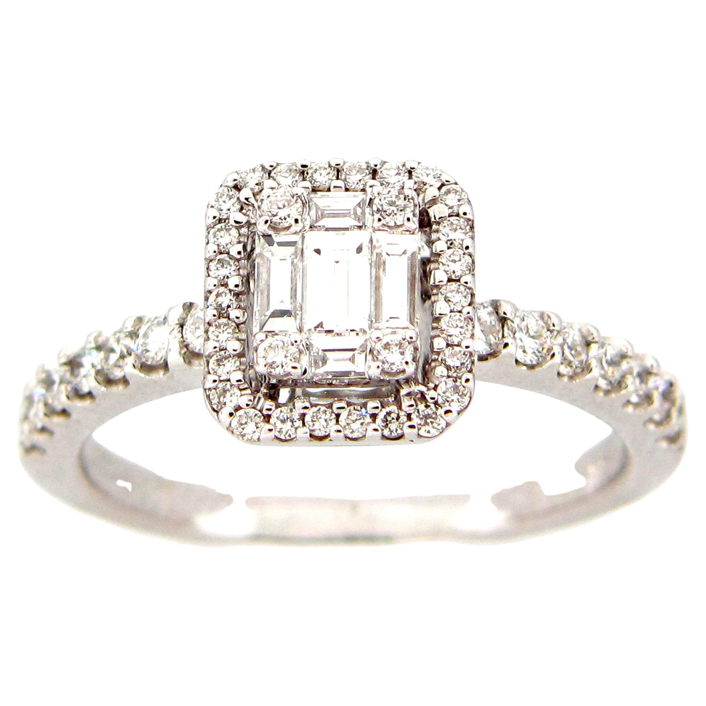 0.61 Carat Diamond Emerald Cut Cluster Ring