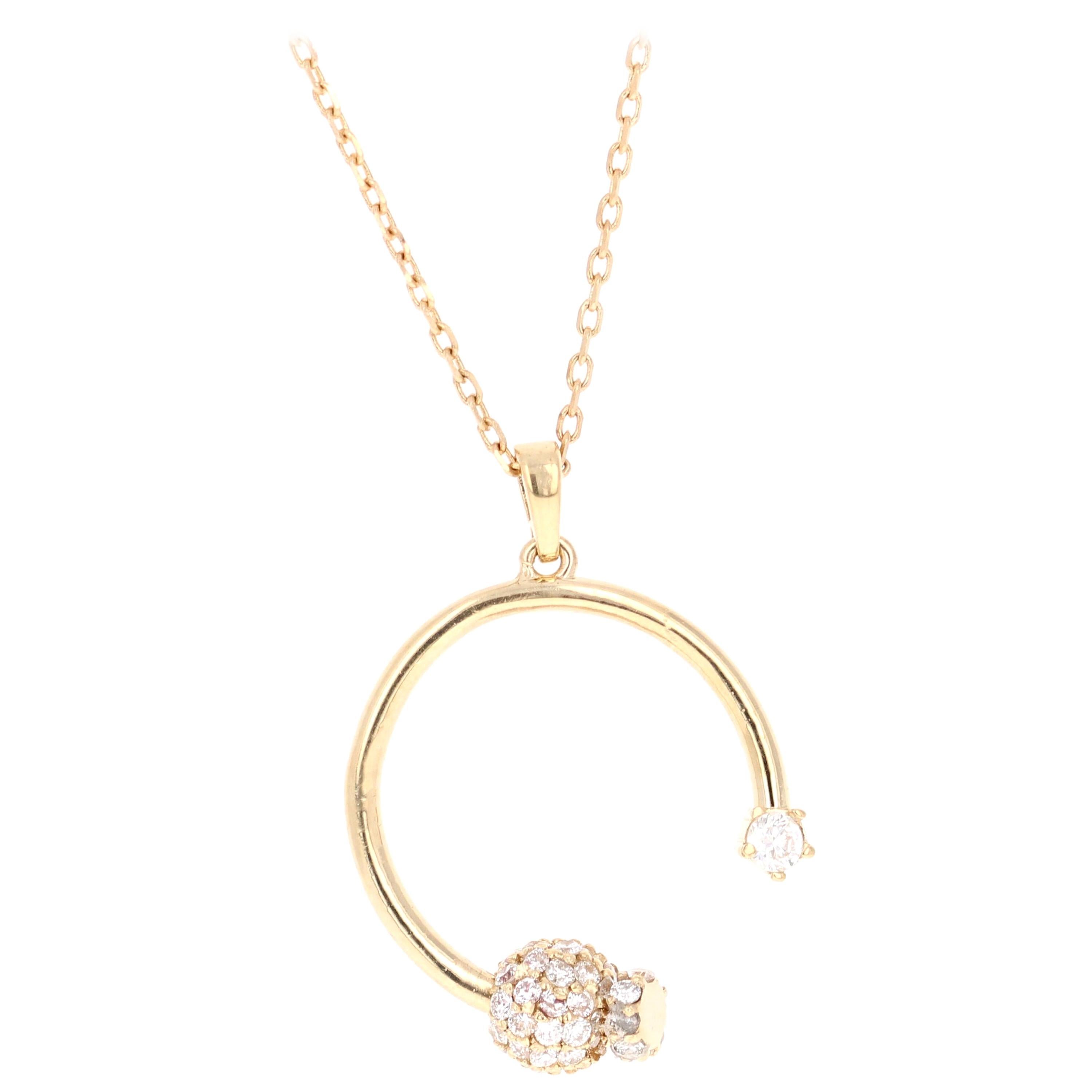 0.61 Carat Diamond Pendant 14 Karat Yellow Gold Diamond by Yard Necklace