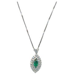 0.61 Carat Emerald 1.11 Carat Diamonds White Gold Necklace 0.61 Carat Emerald 1.11 Carat Diamonds White Gold Necklace