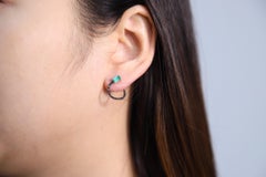 0.61 Carat Emerald Cut Emerald and Brown Diamond 18 Karat White Gold Earring