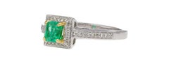 0.61 Carat Emerald & Diamond Square Shape Ring in 14K White Gold Size 6.5