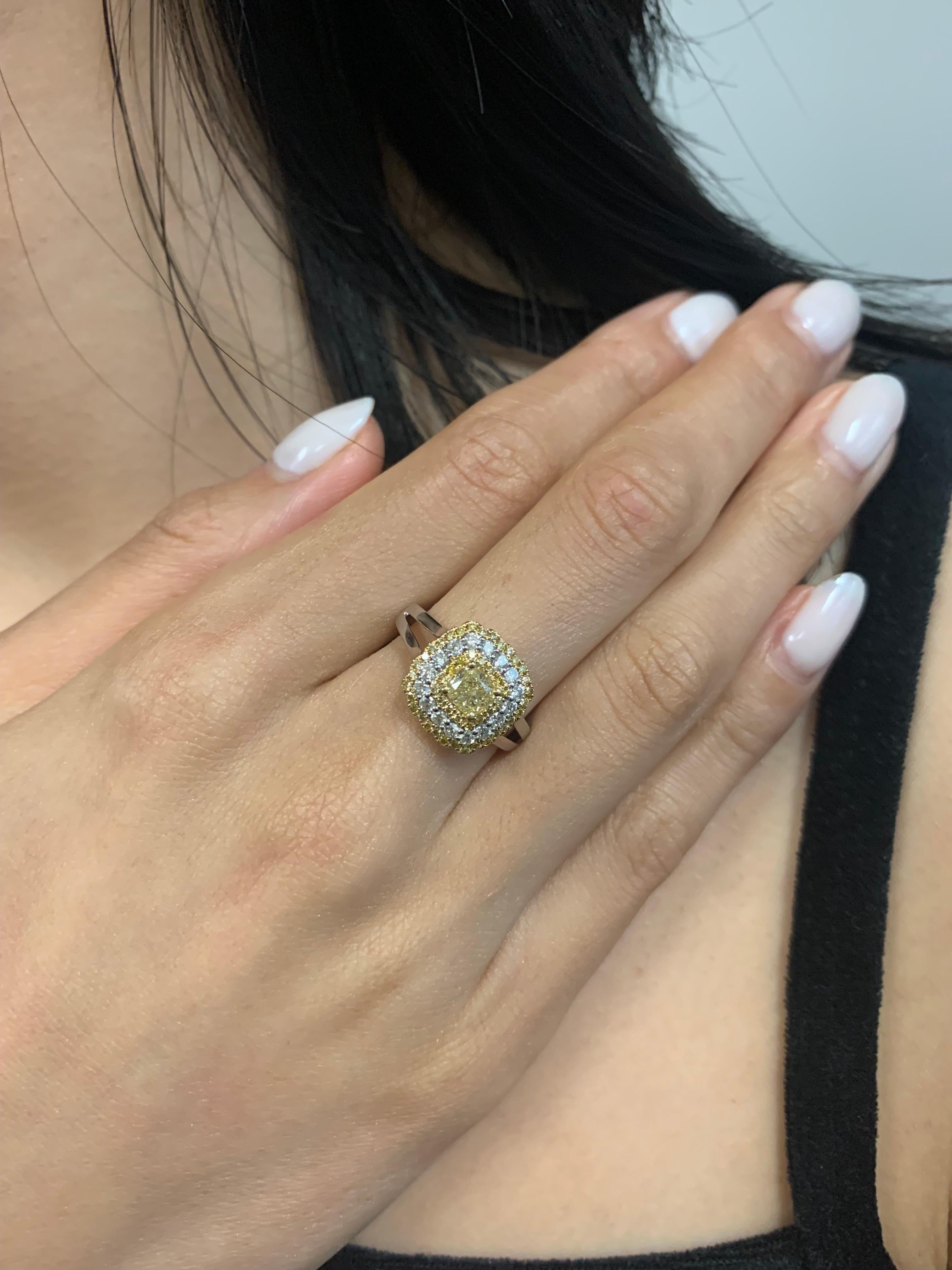 0.61 Carat Fancy Yellow Diamond Bridal Ring In New Condition For Sale In Richmond, BC