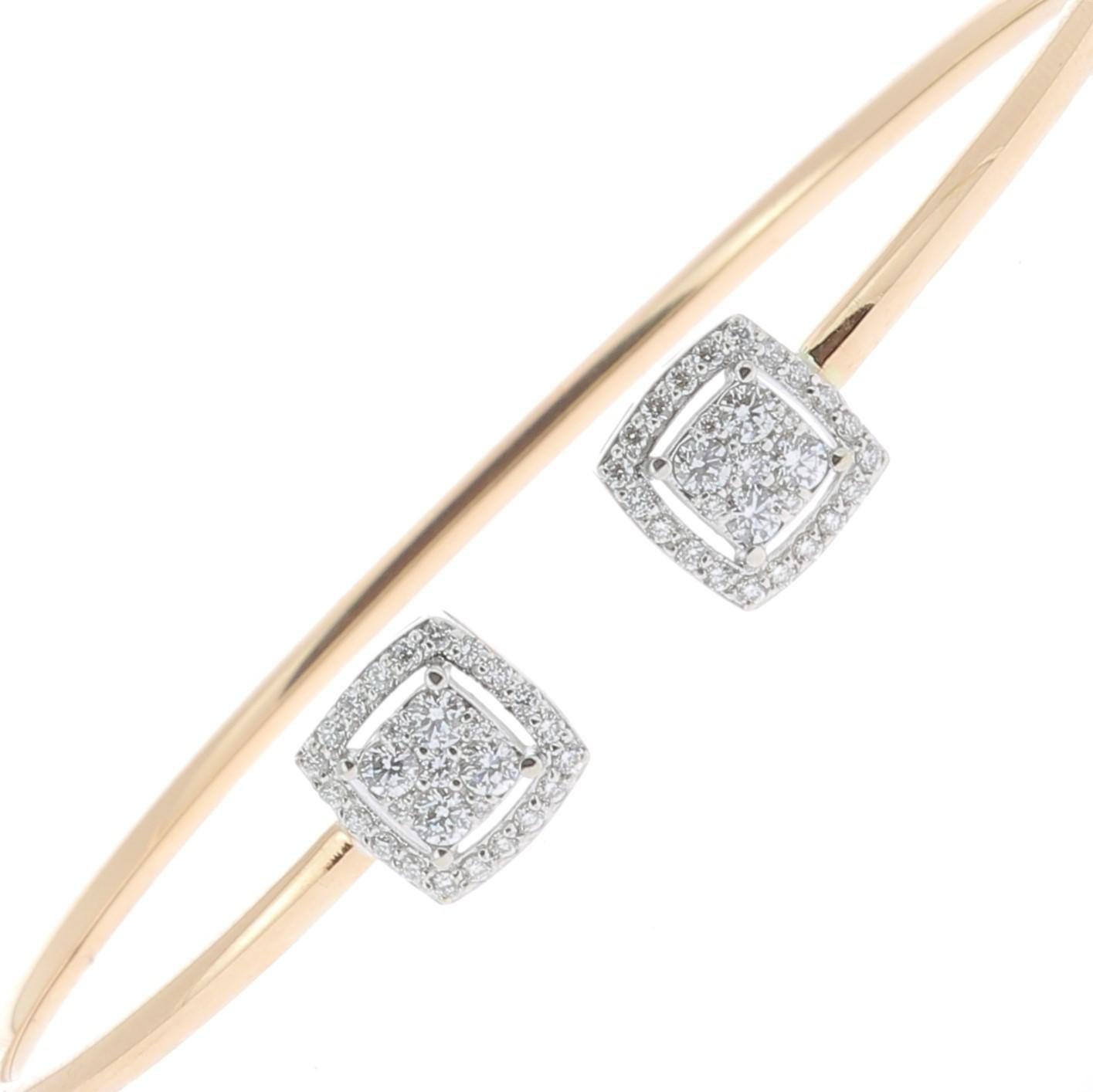A wonderful Diamond Bangles Bracelet set with Round Diamonds weighing 0.61 Carats.
The Diamonds are GVS quality.
The Bangle Bracelet is made of 18K Yellow Gold.
The Diamond Bracelet weight 4.20 Grams.
The diameter of the Bracelet measures 5.5 Cm/