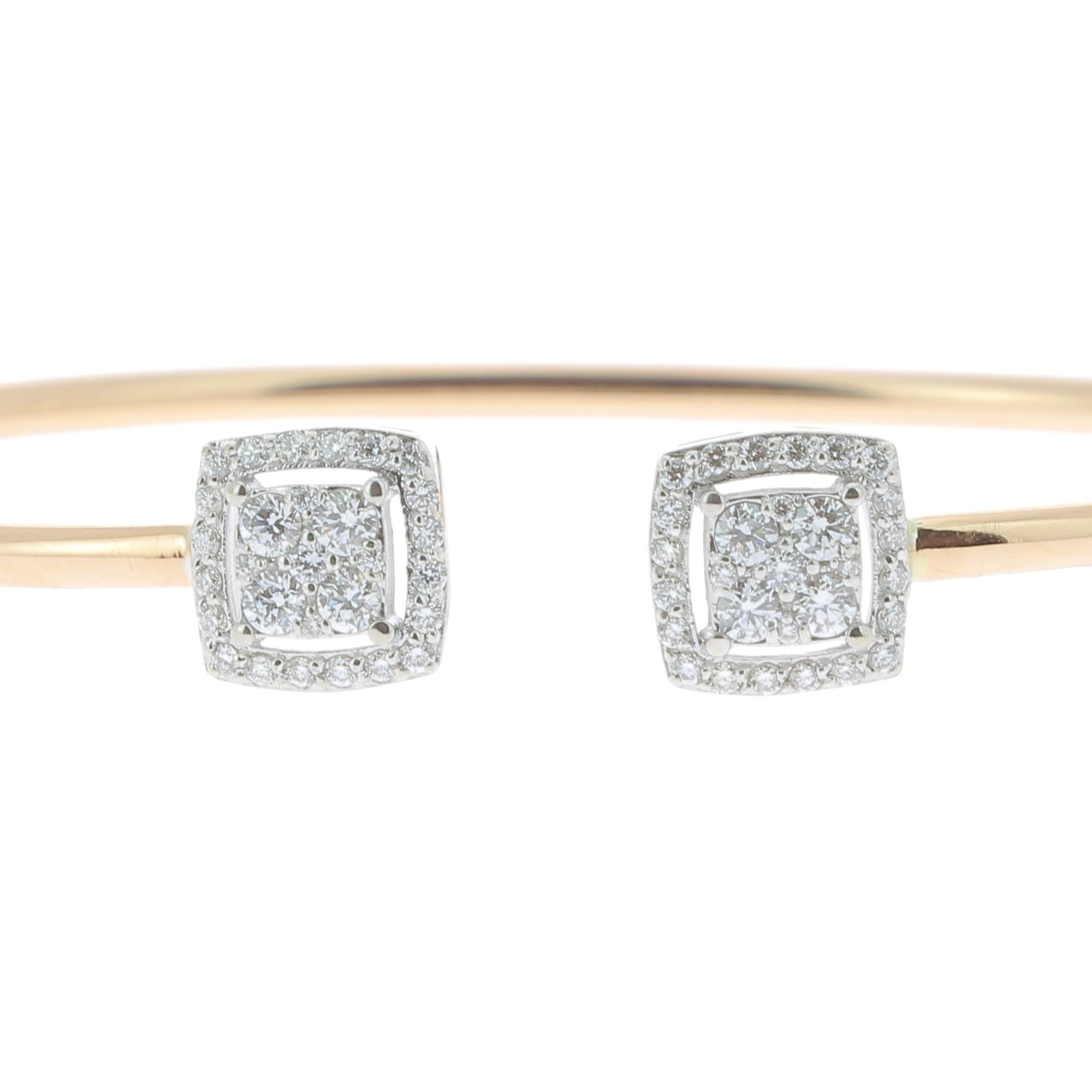 Round Cut 0.61 Carat GVS Round Diamond Bangle Bracelet 18 Karat Yellow Gold Cuff Bracelet