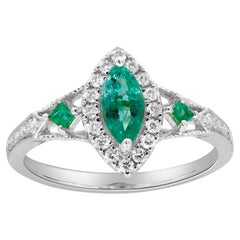 0.61 Carat Marquise and 0.12 Carat Square Emerald Diamond Accents 14KW Gold Ring