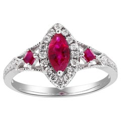 0.61 Carat Marquise and 0.12 Carat Square Ruby Diamond Accents 14kw Gold Ring
