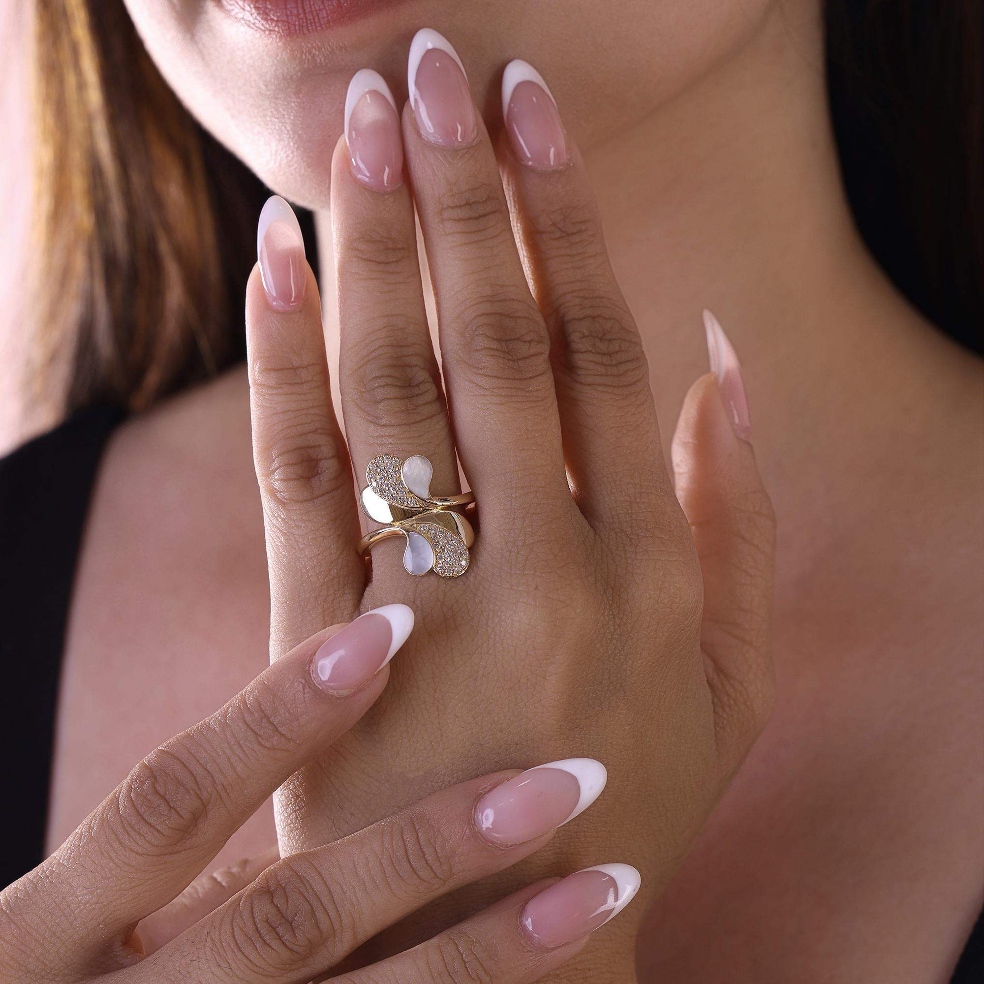 Im Angebot: 0,61 Karat Perlmutt Edelstein Ring 0,30 Karat Diamant 18 Karat Gelbgold () 5