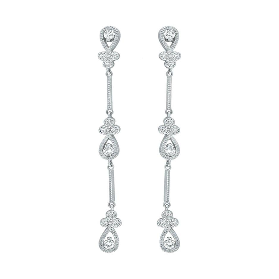 0.61 Carat Natural Diamond Drop Chandelier Stiletto Earrings G SI 14k White Gold