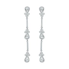 0.61 Carat Natural Diamond Drop Chandelier Stiletto Earrings G SI 14k White Gold