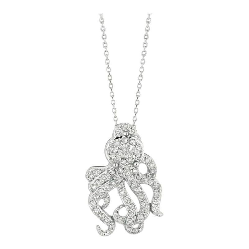 0.61 Carat Natural Diamond Octopus Necklace 14 Karat White Gold G SI Chain For Sale