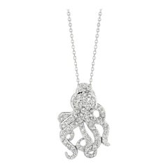 0.61 Carat Natural Diamond Octopus Necklace 14 Karat White Gold G SI Chain
